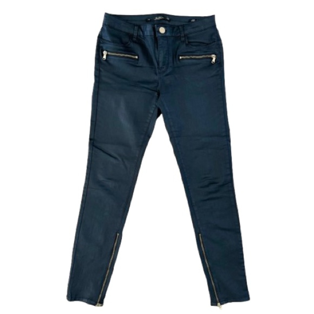 ⭐️Zara Woman⭐️Coated Black Skinny Ankle Jeans Gold Zip Premium Denim Women's 2